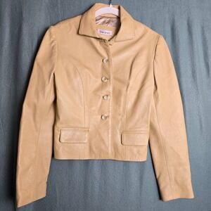 Swann Vintage Womens Beige Genuine Leather Jacket Made in USA Style SW622 Medium
